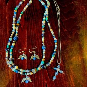 Beaded angel necklace w/matching earrings